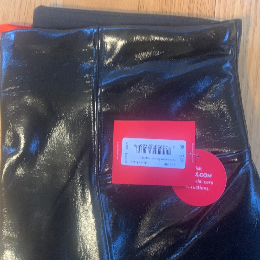 SPANX NWT Faux Patent Leather Leggings Black size small petite - Picture 4 of 9